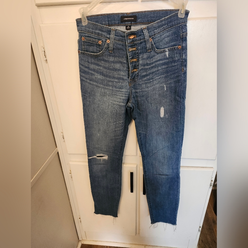 J.Crew Womens Dark Wash Skinny Jeans size 26 (2/4) with Frayed bottoms